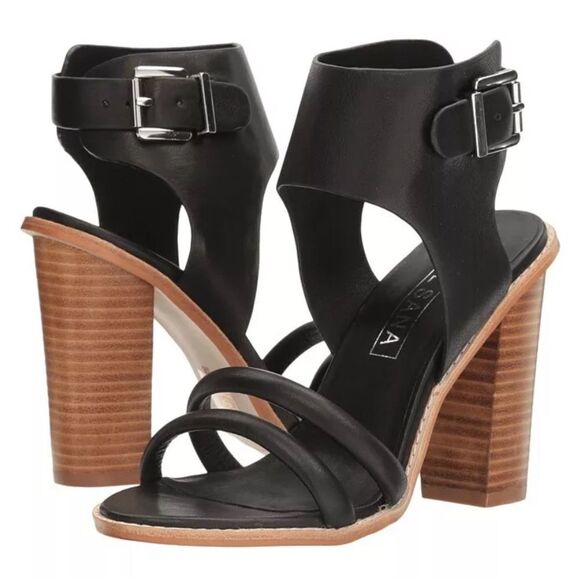 Sol Sana Tiki Heel Leather Pump Black Size 39 (8.5) - Picture 1 of 12